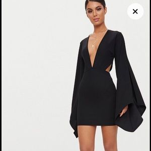 Black Flared Sleeve Cut Out Bodycon Dress- PLT